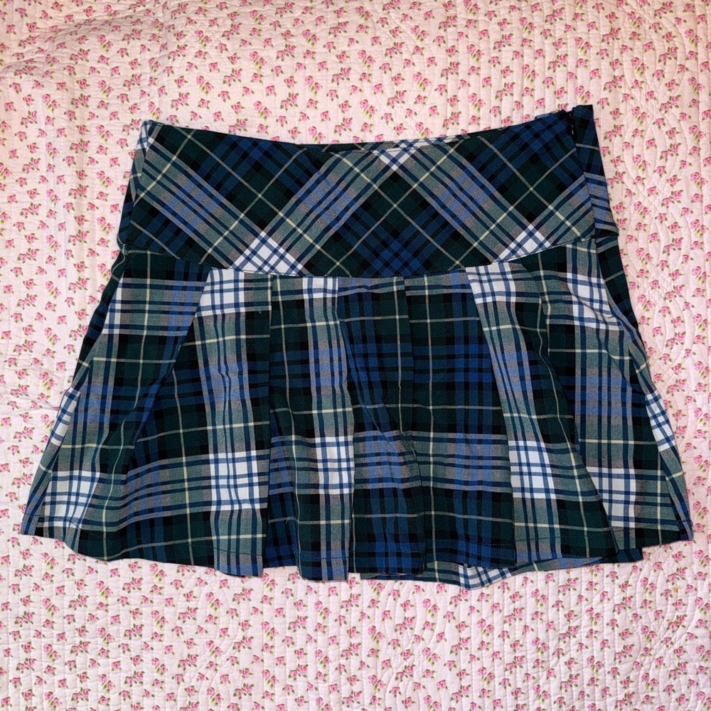 American Eagle Outfitters Blue and Green Plaid Mini Skirt